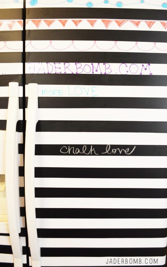 decorate fridge - black and white stripes